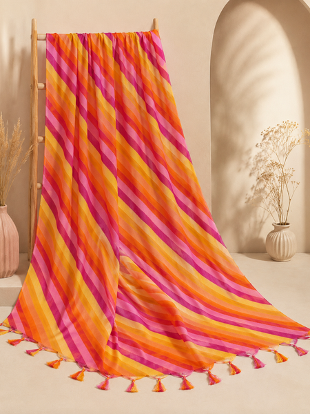 Women’s Art Silk Multicolor Leheriya Printed Dupatta with Tassels