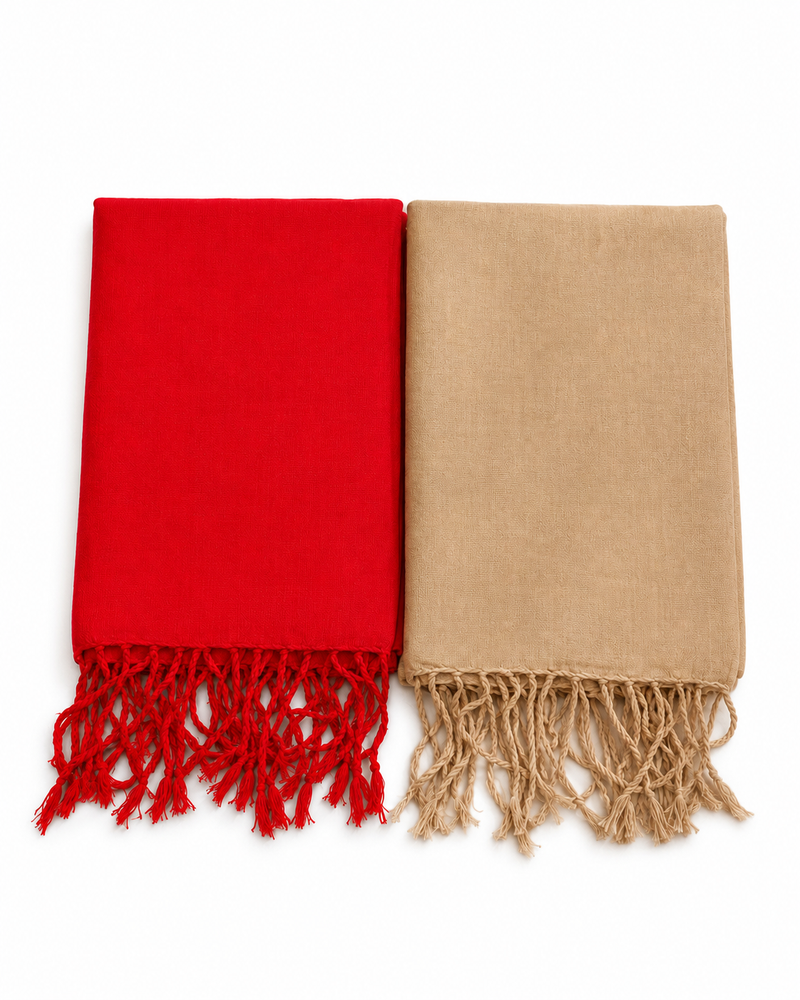 Women’s Cotton Summer Stole Combo Pack of 2 | Soft Lightweight Solid Stoles with Tassels | Daily Wear
