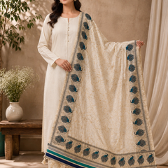 Women's Art Silk Printed Peacock Border Tassel Dupatta