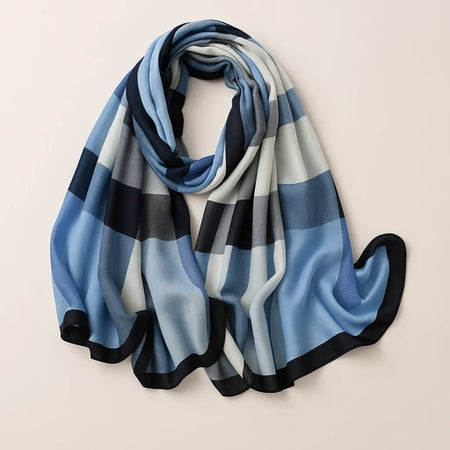 Women’s Blue Check Printed Scarf – Soft Lightweight Fashion Stole