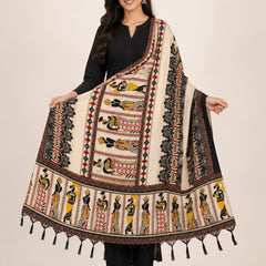 Women's Art Silk Printed Dupatta | Tribal & Warli Print Tassel Dupatta