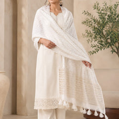Dupatta Women's Cotton Chanderi Dupatta with Golden Woven Stripes & Tassels