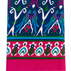 Navy Blue Art Silk Printed Dupatta with Pink Border & Tassels for Women
