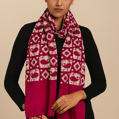 Red/Rani/Navy blue Batik Print Cotton Scarf for Women – Soft, Lightweight & Stylish