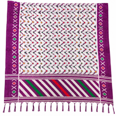 White & Purple Art Silk Zigzag Printed Dupatta with Border and Tassels for Women