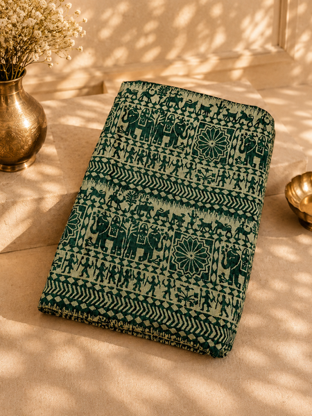 Bottle Green Art Silk Printed Dupatta with Ethnic Elephant Motif Design