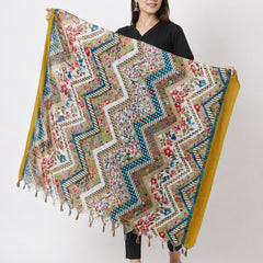 Women’s Art Silk Multicolour Floral Geometric Printed Dupatta with Tassels