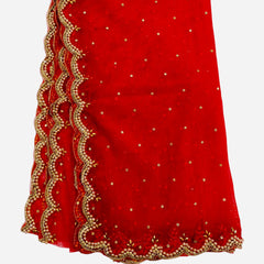 Red Bridal Net Dupatta with Cut Work & Pearl Lace Border | Heavy Embroidered Wedding Dupatta