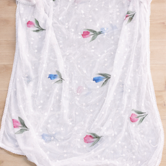 Women's White Chiffon Thread Work Floral Printed Dupatta