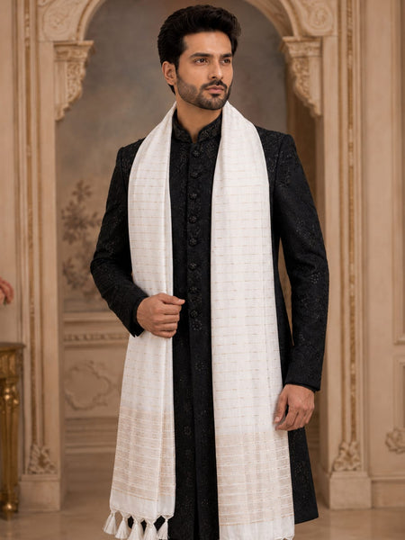 Chanderi Cotton Men’s Sherwani Dupatta with Zari Border & Tassels
