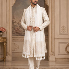 Chanderi Cotton Men’s Sherwani Dupatta with Zari Border & Tassels