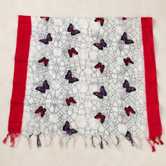 Art Silk Butterfly Printed Dupatta with Contrast Border & Tassels for Women