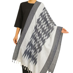 Handwoven Ikat Cotton Dupatta for Women –Soft Pure Cotton Dupatta | Lightweight Daily Wear & Ethnic Festive Dupatta