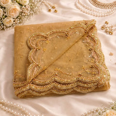Gold Net Bridal Dupatta with Scalloped Cut Work Border