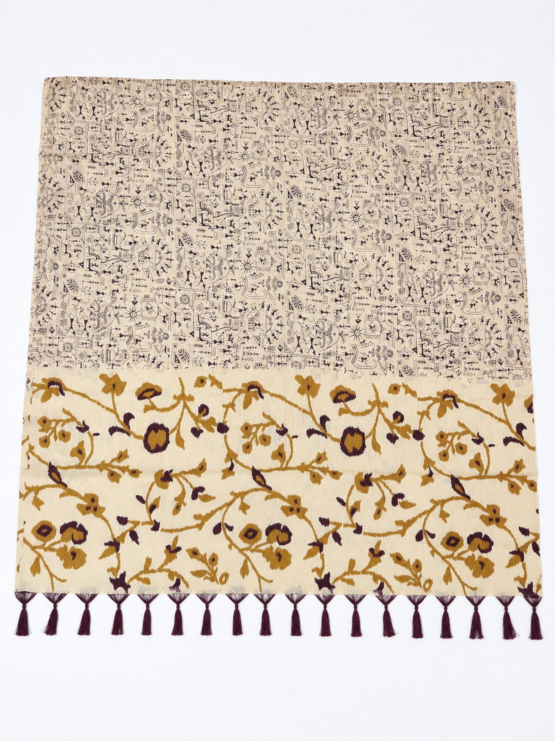 Women’s Art Silk Printed Dupatta with Floral Border and Tassels