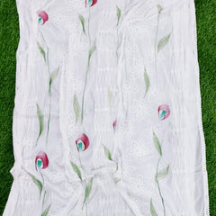 Elegant White Chiffon Thread Work Dupatta with Multicolor Touch – Lightweight Ethnic Scarf for Women & Girls