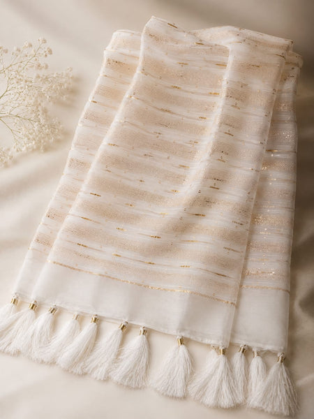 Chanderi Cotton Men’s Sherwani Dupatta with Zari Border & Tassels