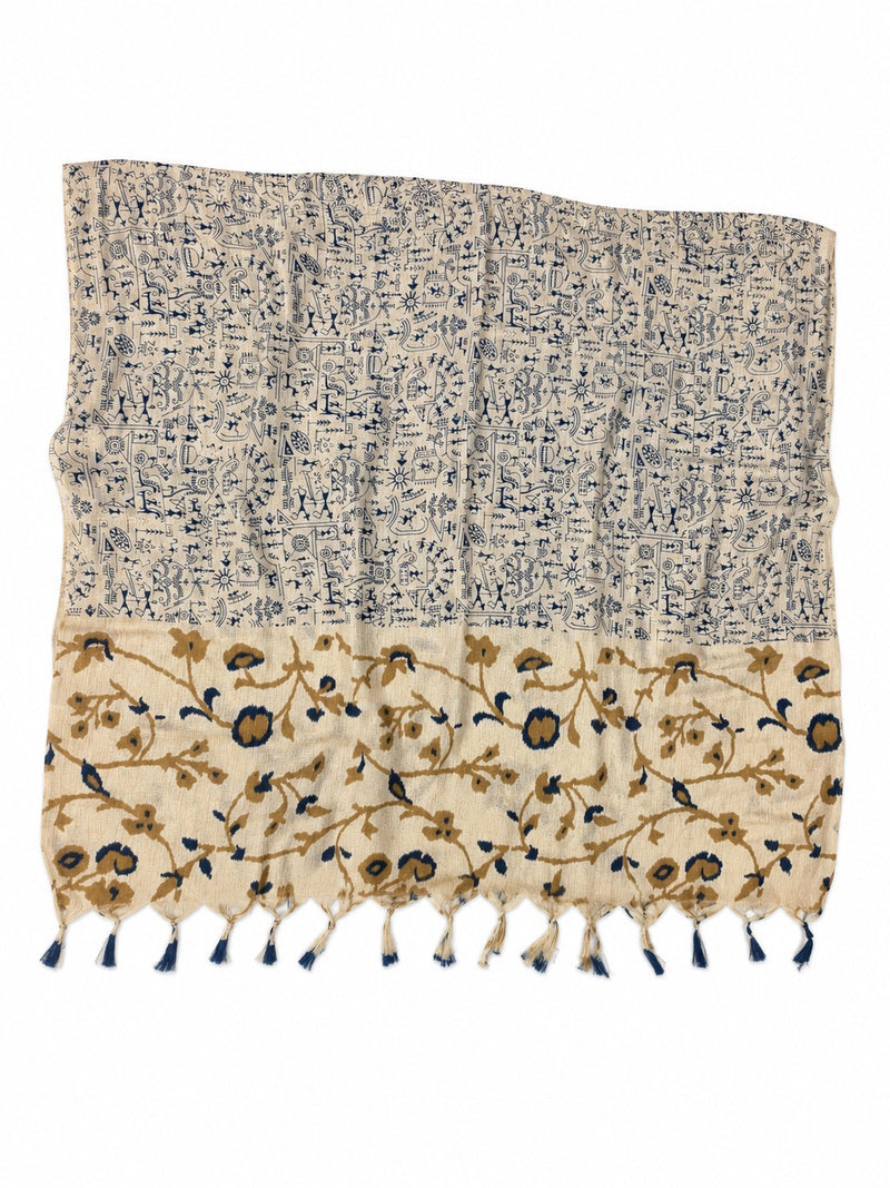 Women’s Art Silk Printed Dupatta with Floral Border and Tassels