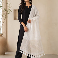 Dupatta Women's Cotton Chanderi Dupatta with Golden Woven Stripes & Tassels