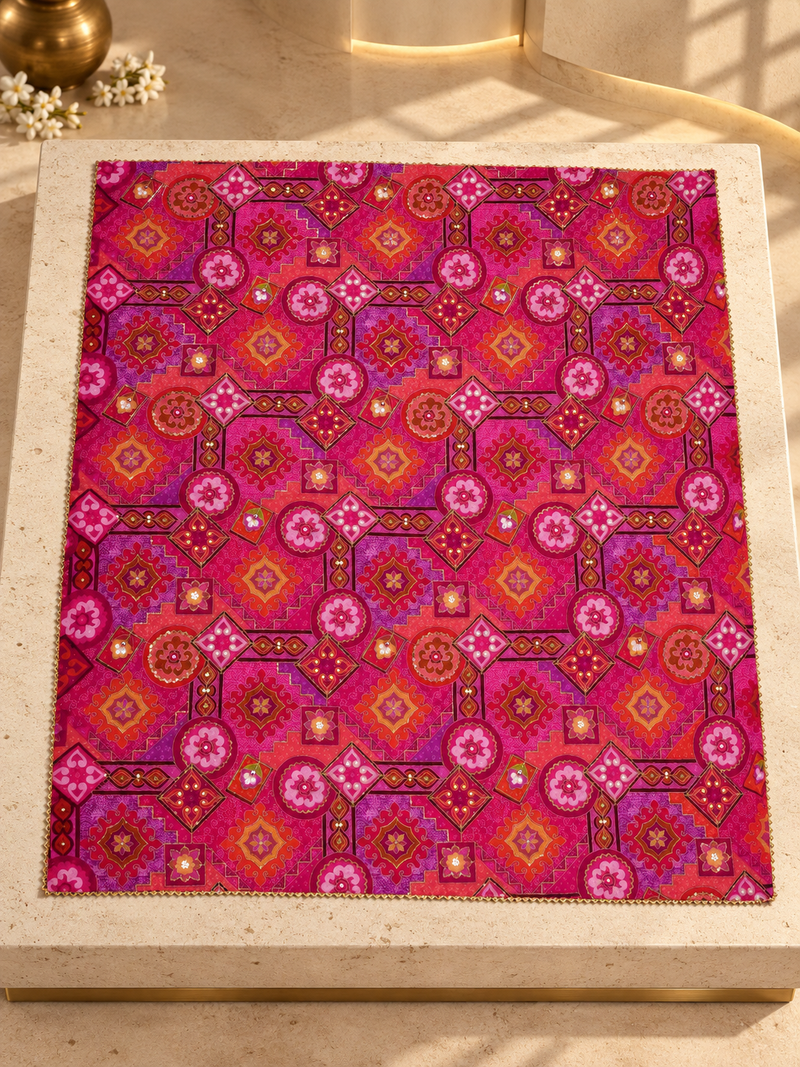 Chanderi Silk Rajwadi Printed Dupatta with Sequin Work & Decorative Border