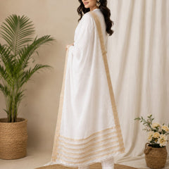 White Cotton Chanderi Border Dupatta for Women