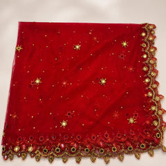 Red Net Cutwork Dupatta for Women