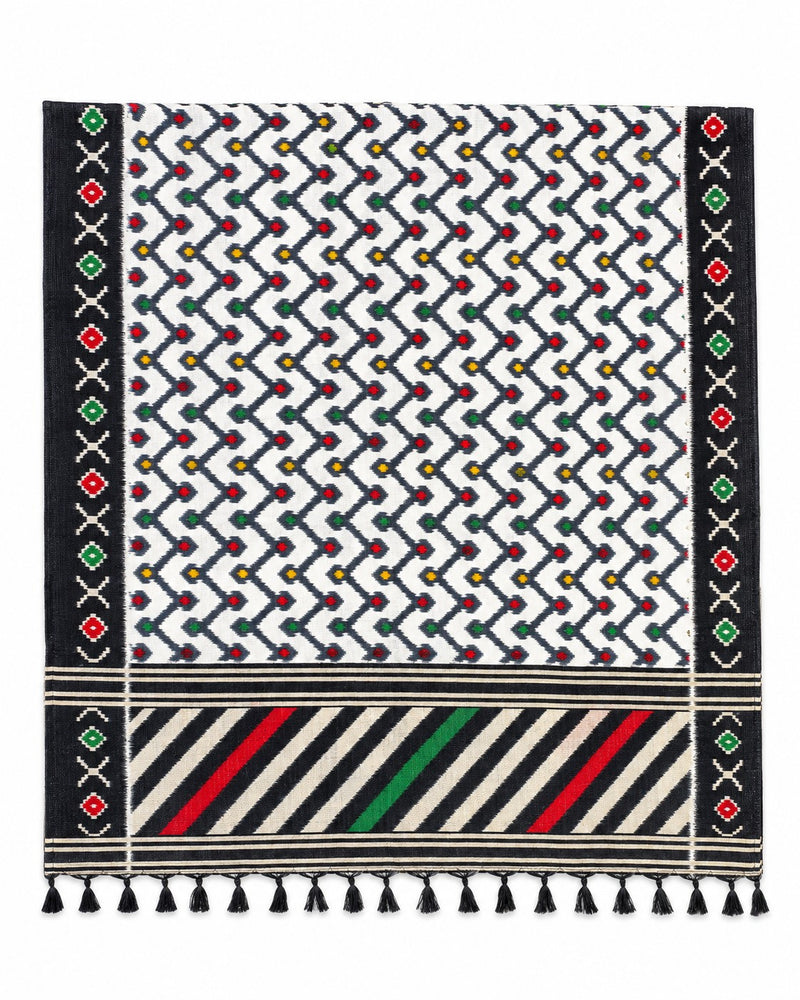 Women’s Art Silk Geometric Printed Dupatta with Contrast Border and Tassels