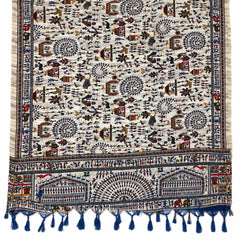 Women’s Art Silk Multicolour Folk Printed Dupatta with Border and Tassels