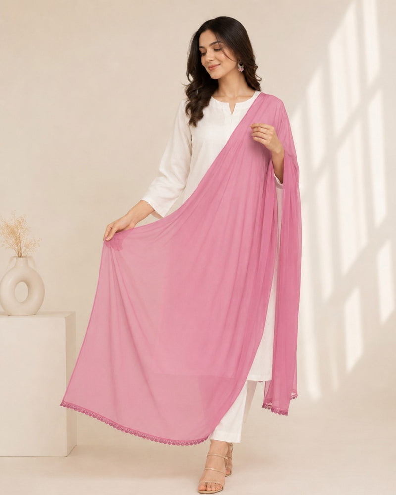 Women's Plain Dusty Pink Chiffon Dupatta