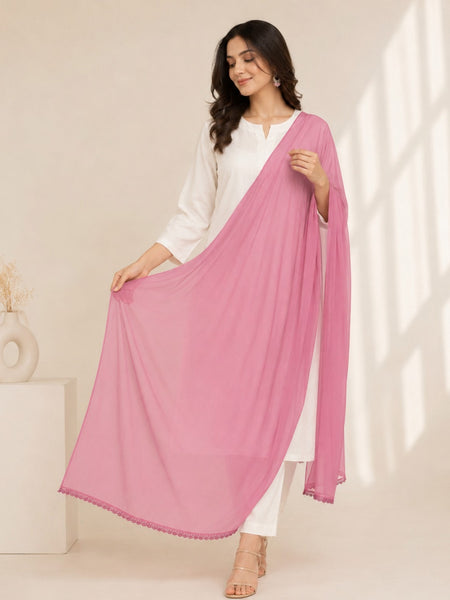 Women's Plain Dusty Pink Chiffon Dupatta
