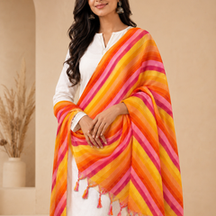 Women’s Art Silk Multicolor Leheriya Printed Dupatta with Tassels