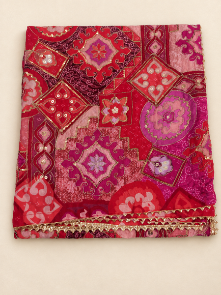 Chanderi Silk Rajwadi Printed Dupatta with Sequin Work & Decorative Border