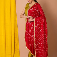 Silky Red Chunari Dupatta for Women – Traditional Bandhani Print with Golden Border | Festive & Ethnic Wear Dupatta by Sahina Dupatta