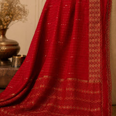 Men's Red Cotton Chanderi Sherwani Dupatta with Golden Woven Border