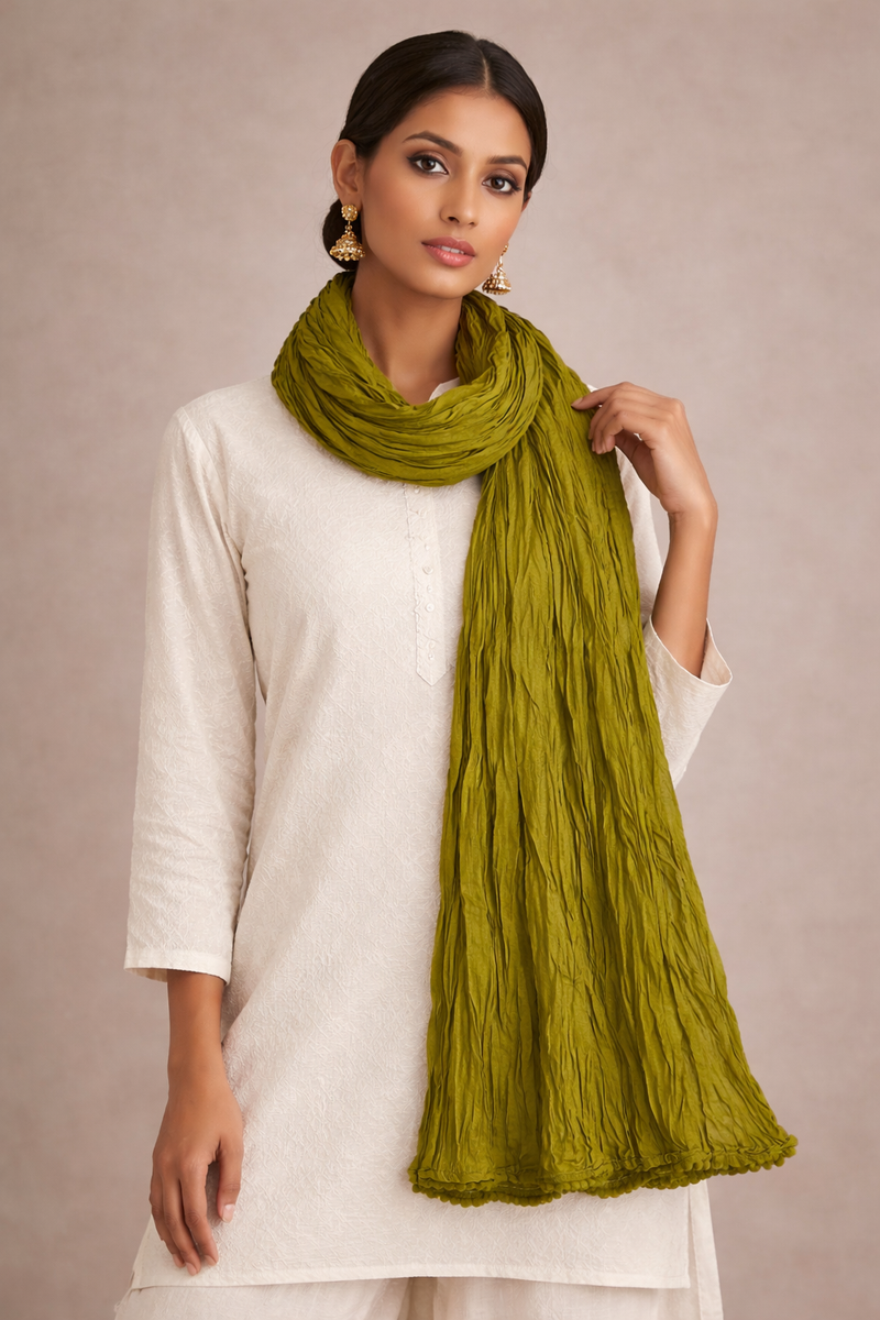 Pure Cotton Plain Dupatta Mhendi Green&Navy Blue