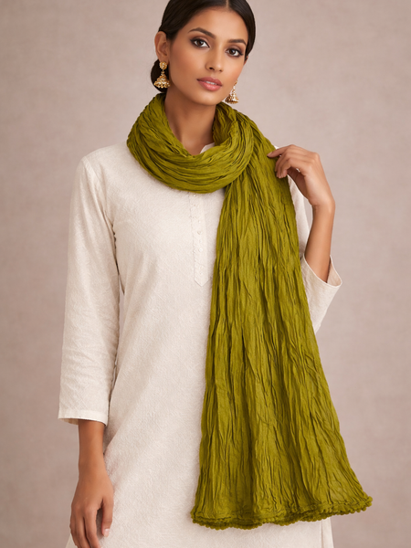 Pure Cotton Plain Dupatta Mhendi Green&Navy Blue