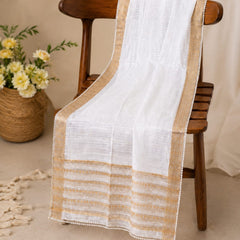 White Cotton Chanderi Border Dupatta for Women