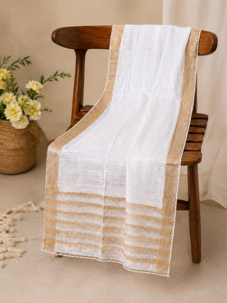 White Cotton Chanderi Border Dupatta for Women