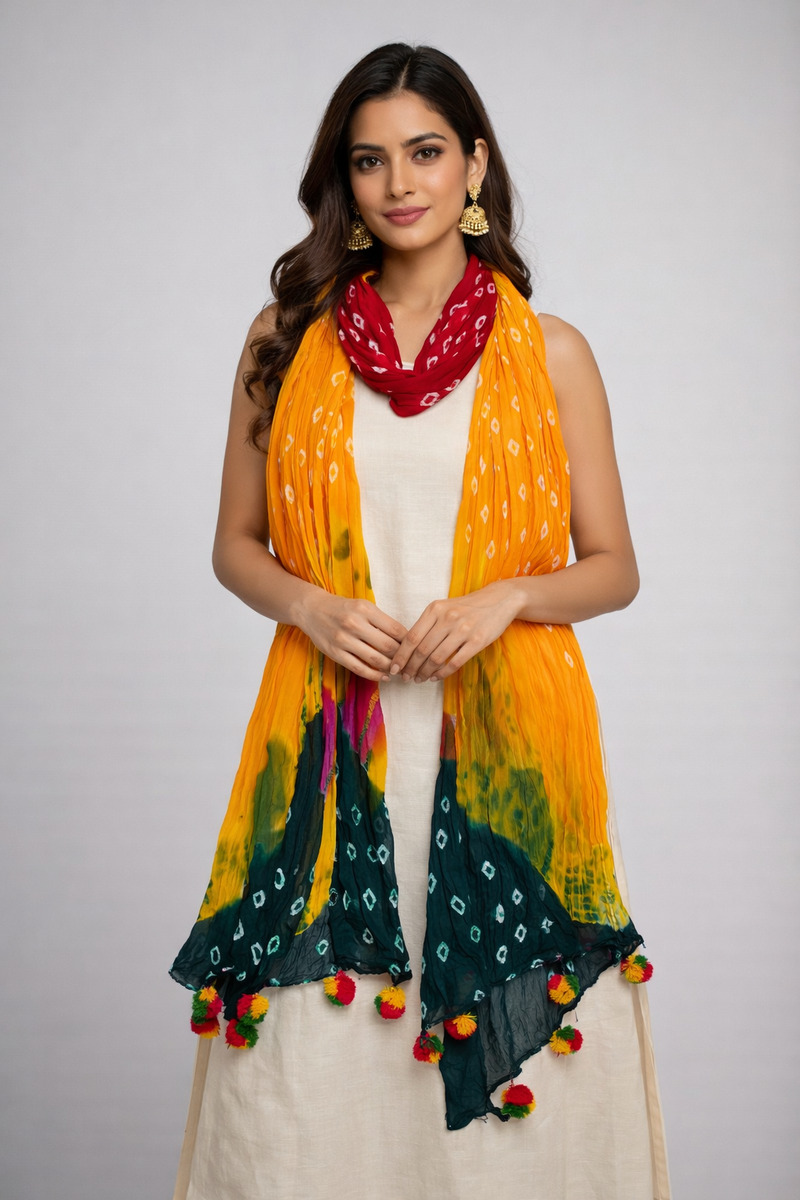 Chiffon Multicolor Bandhani Printed Dupatta