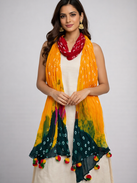 Chiffon Multicolor Bandhani Printed Dupatta