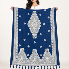 Women’s Blue Art Silk Traditional Printed Dupatta with Contrast Border and Tassels