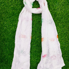 Elegant White Chiffon Thread Work Dupatta with Multicolor Touch – Lightweight Ethnic Scarf for Women & Girls