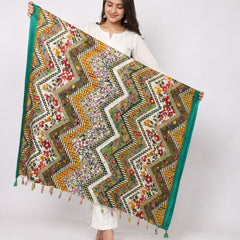 Women’s Art Silk Multicolour Floral Geometric Printed Dupatta with Tassels