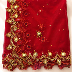 Red Net Cutwork Dupatta for Women