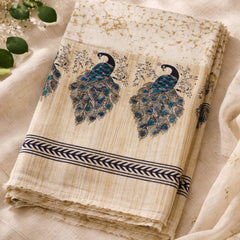 Women's Art Silk Printed Peacock Border Tassel Dupatta