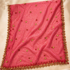 Red Net Cutwork Dupatta for Women