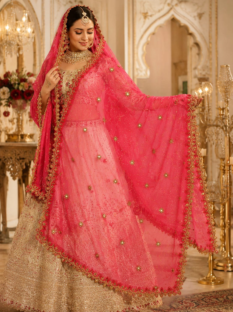 Red Net Cutwork Dupatta for Women