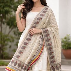 Women's Art Silk Printed Peacock Border Tassel Dupatta