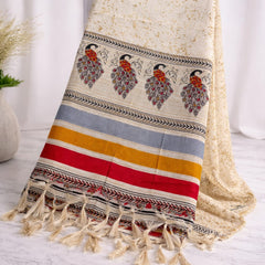 Women's Art Silk Printed Peacock Border Tassel Dupatta