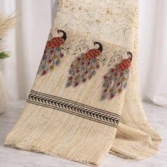 Women's Art Silk Printed Peacock Border Tassel Dupatta